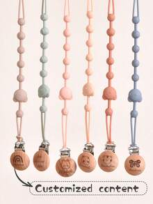 1-4pcs Customized Silicone Anti-Lost Strap For Pacifier, Bottle, Teether, Personalized Gift, Bear-Shaped Anti-Lost Strap, Suitable For Personalized Pacifier Clips For Boys And Girls, Customized Children's Name Wooden Pacifier Clips