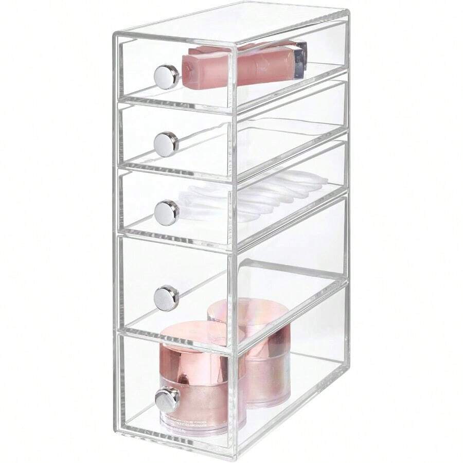 InterDesign Drawers Bathroom Storage Tower Plastic Cosmetic Organiser Drawers With 5 Drawers Clear - Clear - View 1