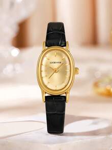 LUCKYFOX 1 Đồng hồ đeo tay nữ mặt vuông bằng hợp kim kẽm đơn giản, dây da, phù hợp cho cuộc sống hàng ngày, Halloween, cuối năm, - màu đen - Xem 4