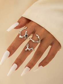 3pcs/6pcs Set Minimalist Chic Geometric Flower Heart Faux Pearl Creative Unique Design Rings Set, Suitable For Daily Wear And Gift Giving