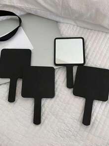 黑色手持化妆镜，带手柄，可用于美发、化妆等，便携易用，女士梳妆镜，沙龙镜，赠品，旅行必备，物美价廉。 - 黑色 - 查看 4