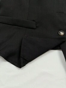 两件套女士纯色休闲通勤套装，无袖单排扣露背系带背心搭配高腰阔腿裤，2025春夏欧美风 - 黑色 - 查看 9
