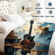 Luxury 280gsm Beige & Surreal Acoustic Guitar Blanket - Heavyweight All-Season Bedspread/Throw With Music-Themed Water Reflection Design (Guitar, City Skyline, Rocky Formations) For Couch, Bed - Contemporary Decor For Musicians & Collect Pop  Gift (Multiple Sizes Available) Nordic Style Acrylic Rectangular Office Nap Sofa Blanket, Air Conditioning Blanket, Knitted Small Blanket, Shawl Cover Blanket, Bed End Blanket Soft & ,Skin-Friendly Multi-Size Versatile Blanket ,Lettering Numbers Doodle Christmas Blanket,Chicken - 彩色 - 查看 6