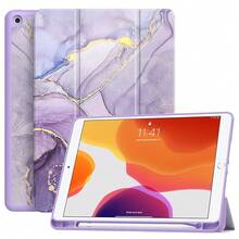 Case For IPad 9th Generation 2021/8th Gen 2020/7th Gen 2019 With Pencil Holder - Premium Shockproof Case With Soft TPU Back Cover & Auto Sleep/Wake For IPad 10.2 Inch, Lilac Marble,P-LilacMarble - P-lilacMarble - View 1
