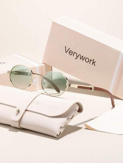  Verywork 1pair Women Plastic And Metal Oval Full Frame Ombre Lens Classic Vintage Delicate All-Match Fashion Glasses For Vacay Vibes,Driving,Banquet,Shopping,Business Casual Woman Fashion Accessories