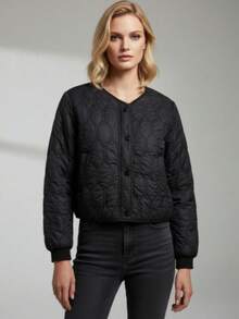 2025年秋冬新款女士轻薄夹棉大衣 - 黑色 - 查看 1