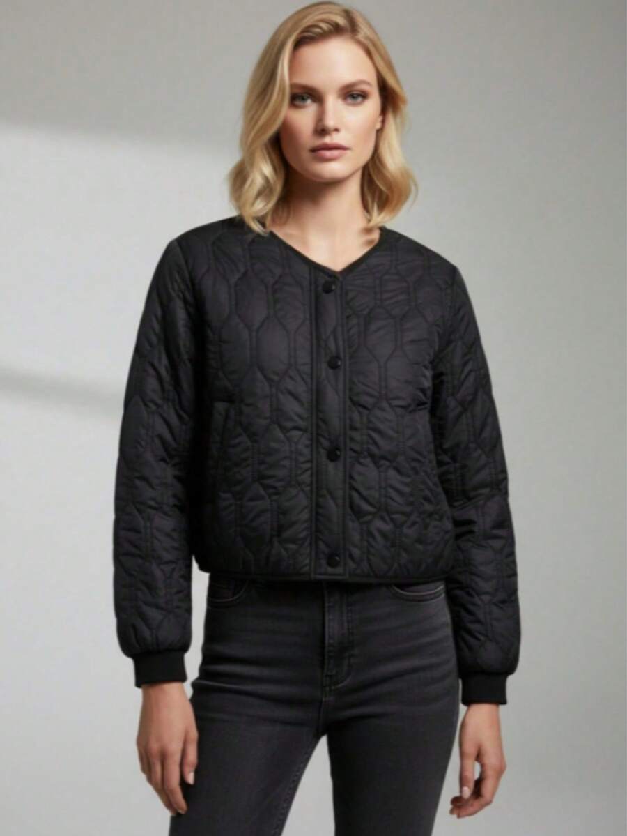 2025年秋冬新款女士轻薄夹棉大衣 - 黑色 - 查看 1