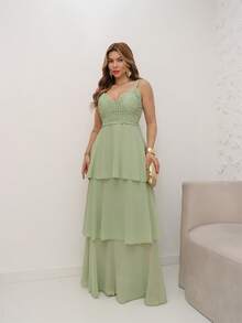 Elegant Women's Long Chiffon Dress With Padded Bra And Straps For Summer Parties 3RD SD1551 - 綠色 - 查看 1