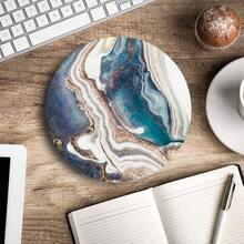 Blue Gold Marble  Pad - Premium Textured Round Washable Pad With Lycra Cloth And Non-Slip Rubber Base For Wireless ,01BlueWhiteGoldMarble - 01BlueWhiteGoldMarble - View 5