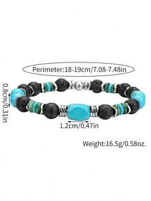 1pc Men's Casual Volcanic Stone & Turquoise Asymmetrical Beaded Bracelet, Suitable For Daily Outfit, Jewelry Gift, Father-Son Matching - Multicolor - View 8