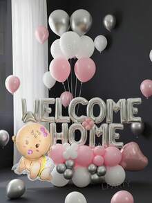 55件套产后回家惊喜派对装饰，欢迎回家气球套装，温馨场景装饰，仪式礼物，欢迎新家庭成员气球套装，产后妈妈回家派对装饰，温馨场景装饰道具，16英寸银色“欢迎回家”铝箔气球，10英寸粉色/蓝色乳胶气球 - 粉紅色系 - 查看 1