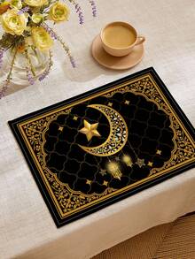 1 khăn trải bàn họa tiết trăng khuyết, 4 tấm lót chén họa tiết trăng khuyết, thích hợp cho các dịp lễ, tiệc tùng, sinh nhật, bữa tối, trang trí bàn ăn nhà bếp và phòng ăn, phù hợp cho mọi mùa, trang trí dệt may gia đình. - Nhiều màu - Xem 7