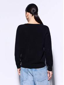 100% 美利奴羊毛 V 领针织衫，百搭显瘦，柔软舒适，秋季新品，顺滑美利奴羊毛，适合新年、感恩节等场合。 - 黑色 - 查看 4