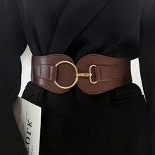 1PCS New Street - Style Simple And Personalized Elastic Wide Belt, Suitable For Coats And Suits, And Suitable For Daily Outings. - Brown - View 3