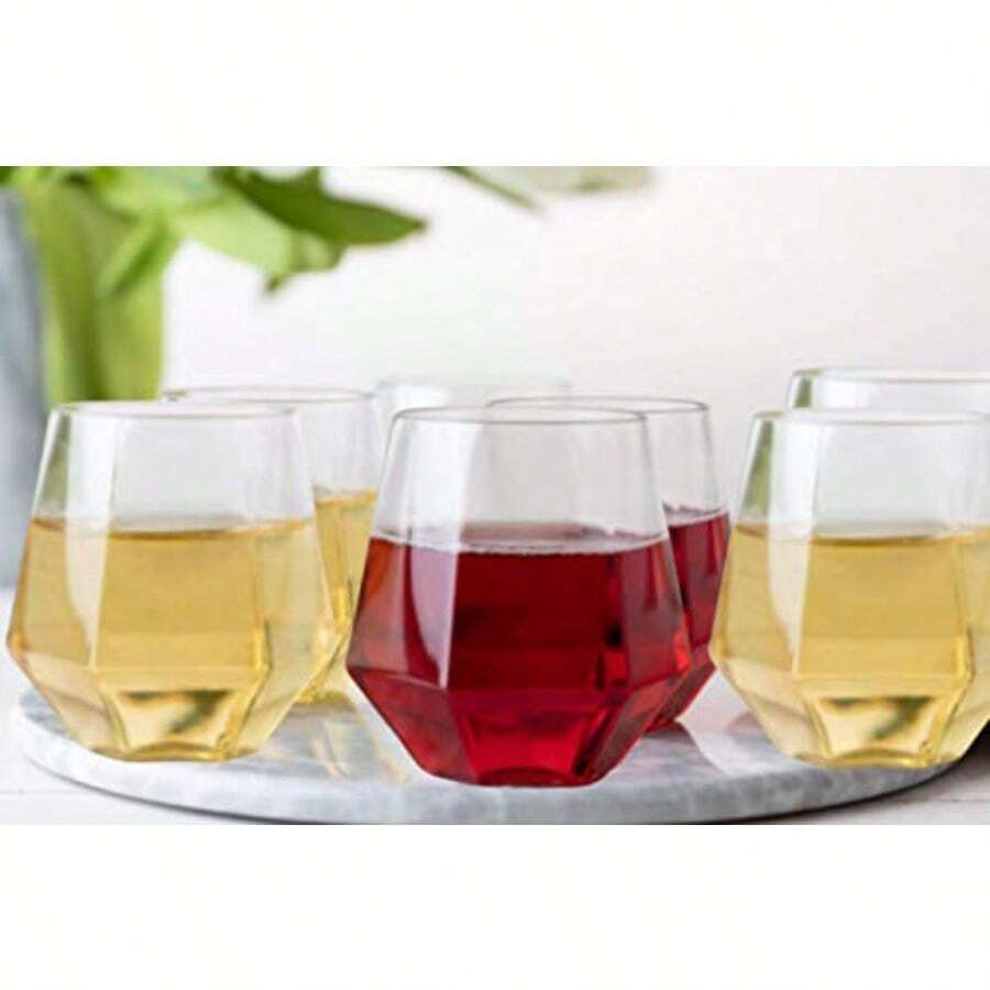 DHomeyGear 6 Pack Plastic Diamond Shaped Wine Glasses  Clear Goblets Steml 12 Oz Disposable Elegant Drink Cups For Parties Wedding Receptions Fancy Reusable Tumblers For Easy CleanUp - Clear - View 1