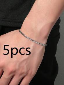 1入組男士不銹鋼極簡手環 - 銀色 - 查看 6