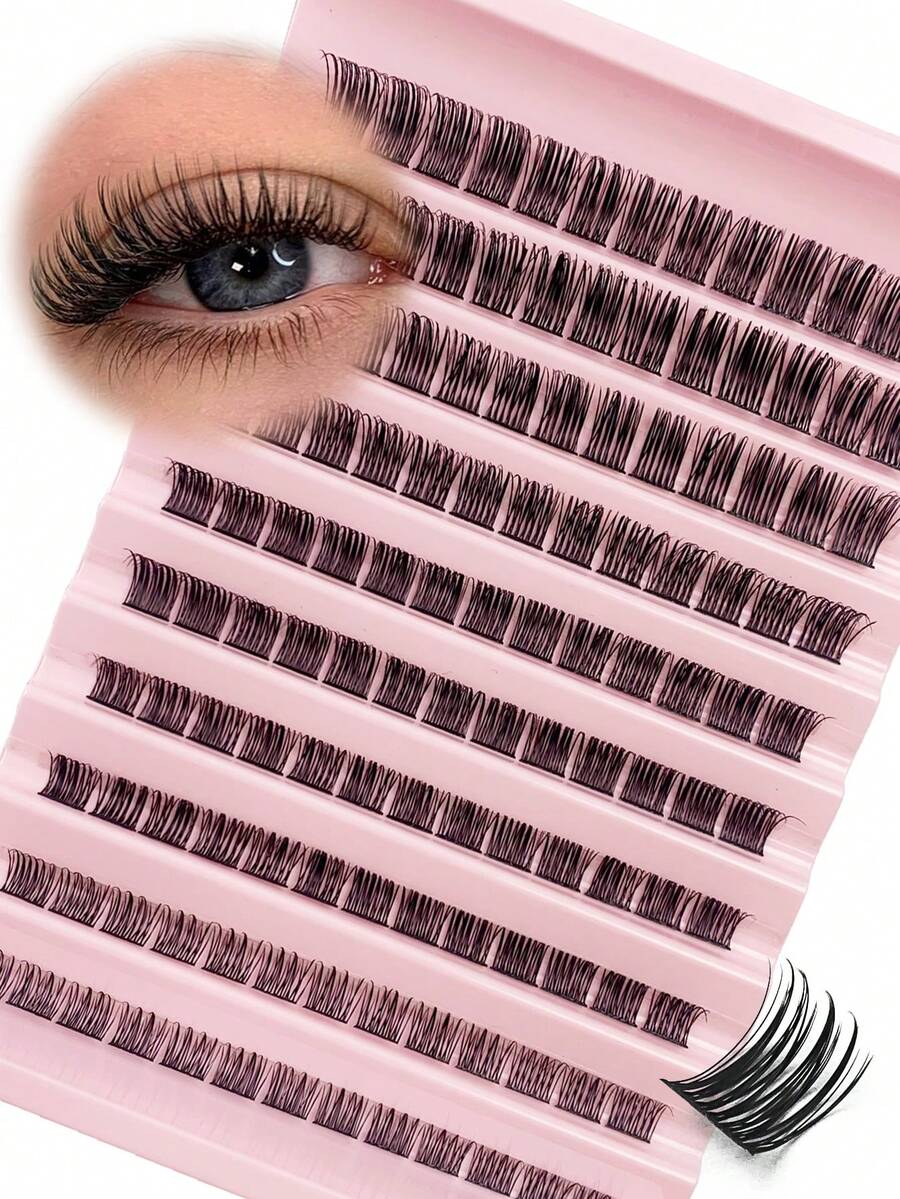 130 piezas Pestañas en racimo Curl D Pestañas individuales en racimo Extensiones de pestañas 0.07mm 8-16mm Mezcla DIY Racimos de pestañas Reutilizables Banda negra súper delgada Pestañas DIY para usar en casa - D - Ver 1