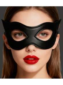 1个哥特式原宿朋克性感猫咪PU皮革眼罩，化妆舞会面具，角色扮演酷炫眼罩，派对配饰 - 黑色 - 查看 2