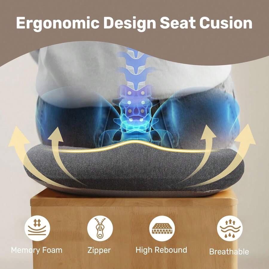 Puredown X Large Seat Cushions, 1 Pack Gel Office Chair Pads With Non-Slip Backing, Tailbone Pain Relief Cushion, Washable Car Booster Seat Cushion, 19" X 15" X 5" - 19吋 x 15吋 x 5英寸 - 查看 1