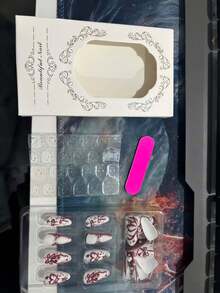 30PCS Handmade European And American Style Nail Stickers, 3D Almond Nail Tips With Hearts, Cherries, Stars, Pearls, And Bow Decorations - Shiny White And Red Two-Tone, Short Almond Shape, Elegantly Designed Fake Nails, Suitable For Women And Girls. Perfect For DIY Nail Art On Valentine's Day, Nail Supplies. - Multicolor - View 9