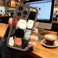 Funda de Teléfono con Patrón de Gatos Lindos para iPhone 14 13 12 11 Pro Max y  Galaxy S23 S22 S21 S20 Plus Protector de Teléfono Regalo de Pareja para Novio Novia Día de San Valentín Regalo de Cumpleaños - Negro - Ver 5