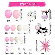 129 piezas Conjunto de arco y guirnalda de globos de granja, incluye globos de aluminio con diseños de vaca y estrella explosiva, así como globos de látex en rosa, blanco, blanco arena y patrones de vaca. Es perfecto para fiestas de cumpleaños, baby showers, fiestas de primer cumpleaños, fiestas al aire suministros para fiestas con temática de granja de dibujos animados. - Multicolor - Ver 3
