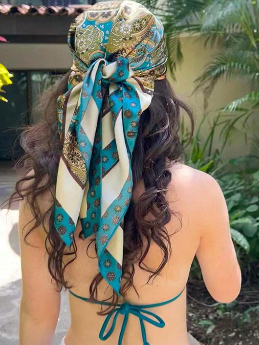 1 Stück Damen Mode Cashew Blumen 90cm Quadratischer Schal, Paisley Muster, vielseitiger Bandana Kopftuch, geeignet für täglichen Gebrauch und Weihnachtsoutfit - Verschiedenfarbig - Übersicht 1