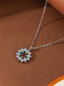 1 pieza Collar con colgante redondo hueco y elegante para mujer - Diamante azul redondo - Ver 3