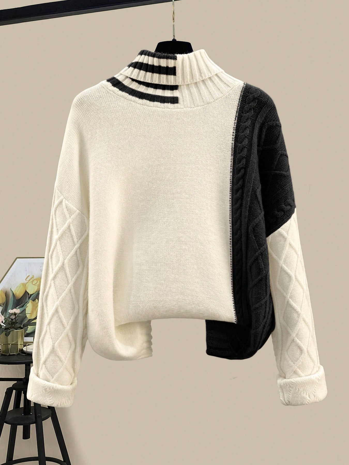 طقم بلوزة وتنورة فضفاضة عصرية للنساء، بياقة عالية...