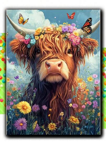 Highland Cow 5D DIY Diamond Painting Kits With Full Round Diamond Art Embroidery Cross Stitch, DIY Full Drill Diamond Dots Paintings With Diamonds Gem Art And Crafts For Adults Home Wall Decor