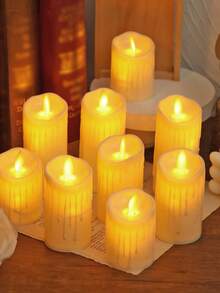 1个逼真塑料电子蜡烛灯，电池供电无焰蜡烛灯，家居装饰打火机蜡烛，蜡烛灯，婚礼装饰蜡烛灯，许愿蜡烛，适用于节日、派对、婚礼和祈祷场景装饰，室内卧室装饰蜡烛，圣诞装饰蜡烛 - 黃光 - 查看 3