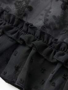 Women's Summer Trendy Lace T-Shirt Long Flared Sleeve Round Neck Sheer Party Tops - Negro - Ver 7