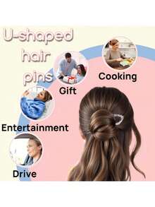 4个新款优雅猫咪造型法式发夹 - 锯齿防滑设计，弧形角度更贴合头部，适合所有发质，可用于盘发、发髻、扭发等，全天牢固固定，佩戴舒适 | 女士理想礼物，醋酸纤维猫咪造型U型发夹 - 彩色 - 查看 6