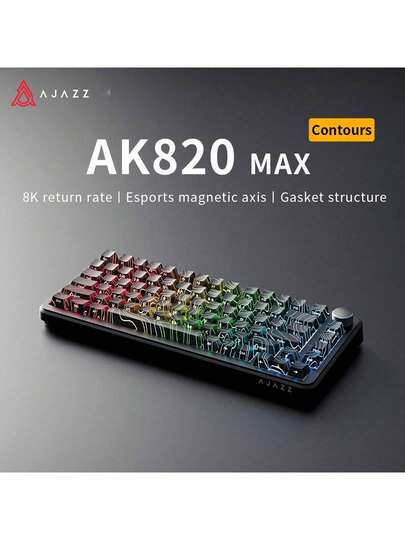  AJAZZ AK820 MAX HE 8K New Hall Effect Mechanical Keyboard, Type-C Wired, Computer Gaming Keyboard, Upgraded Pad-Mounted Mechanical Keyboard, Cool RGB Lighting, Supports Music Rhythm, Gaming, ESports, Office, Web Driving, Quick Adjustment