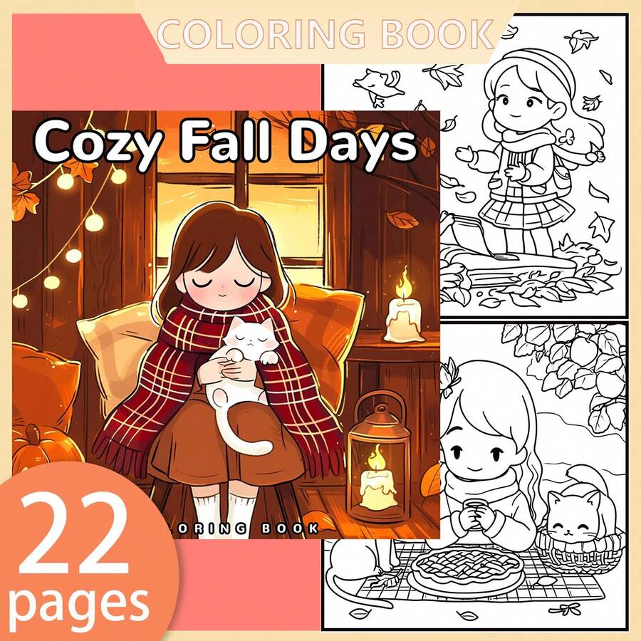 【全新温馨秋日涂色书】1本原创涂色书，22页单面印刷，线条清晰，图案精美，是放松身心的理想之选 | 新年、情人节、圣诞节、生日、学校假期等节日送礼佳品，适合成人、青少年和儿童 - 彩色 - 查看 1