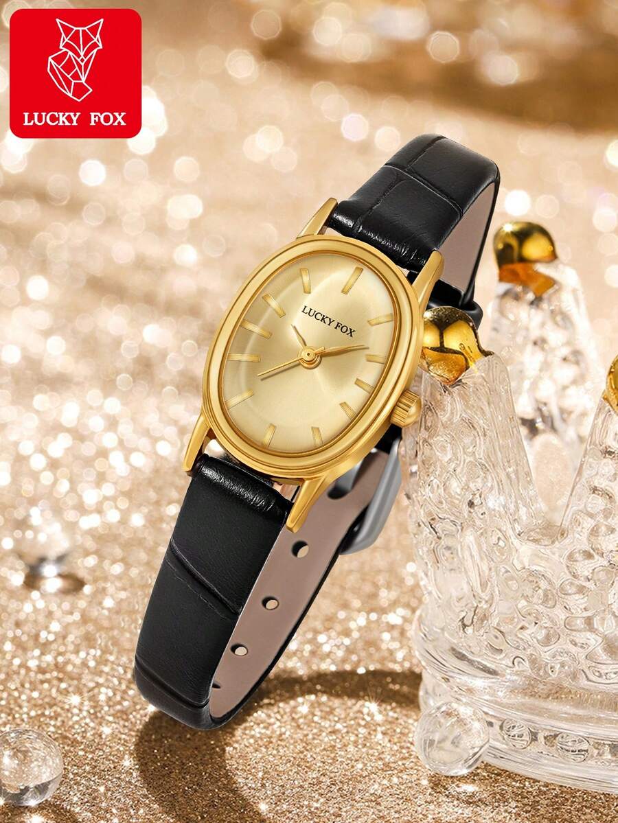 LUCKYFOX 1 Đồng hồ đeo tay nữ mặt vuông bằng hợp kim kẽm đơn giản, dây da, phù hợp cho cuộc sống hàng ngày, Halloween, cuối năm, - màu đen - Xem 1