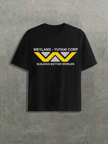 Weyland-Yutani Corporation T-Shirt Funny Aliens Movie Humor Graphic Tee,  Casual Digital Print 220g Pure  Heavy 100% Cotton T-Shirt - màu đen - Xem 1