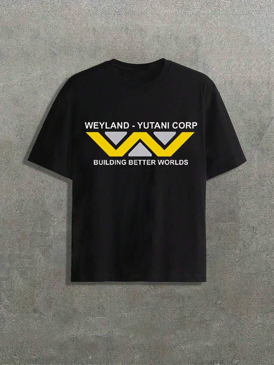 Weyland-Yutani Corporation T-Shirt Funny Aliens Movie Humor Graphic Tee,  Casual Digital Print 220g Pure  Heavy 100% Cotton T-Shirt - màu đen - Xem 1