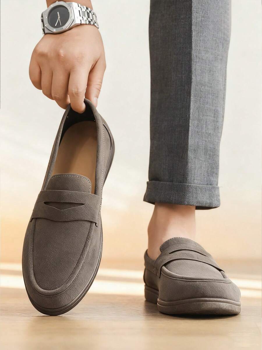 Designer Fashion Men's Slip-On Loafers, Faux Suede Casual Shoes, Soft, Comfortable, Breathable, Durable Flat Shoes, Versatile For Suits, Students, Graduation, Business, Party, Wedding, Spring/Summer/Autumn, Plus Size, Multiple Colors Available. Note: Runs Small, Please Order One Size Up. Old Money Chic Autumn