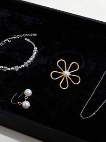 1pc/3pcs Women Metallic Five Petal Flower & Faux Pearl Hair Scrunchies, Fashion Luxury Hair Accessories, Suitable For Summer Beach Vacation Hair Ties Ponytail Holders Hair Elastics Hair Rope,Luxury Glam Hair Accessories For Women,Valentine's Day Gifts