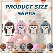 25/49/56 piezas Juego de cuentas de silicona con forma de erizo 3D lindos - Cuentas con forma de erizo de color marrón, rosa, café, gris - Ideal para manualidades DIY como llaveros, collares, pulseras, bolígrafos decorativos, joyería y colgantes - Adecuado para volver a la escuela, Halloween, Navidad, regalos festivos, regalos de cumpleaños - Erizo adorable en 3D - Ver 5