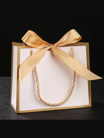  24pcs 5.5 X 2.4 X 4.7 Inches Gold Foil Stamping 300gsm Cardboard Gift Bags, Mini Thank You Paper Gift Bags With Thick Rope Handle, Used For Christmas Party Favor, Wedding, Birthday, Graduation Party Souvenir Decorations Packaging