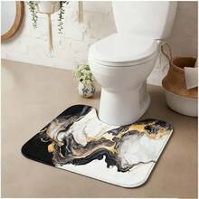 U Shaped Toilet Rug - Absorbent, Non-Slip, Soft Plush Bathroom Rug, Washable, 16x20 Inch, Marble Pattern, Bathroom Decor - Hydrangea Pattern 3 - View 6