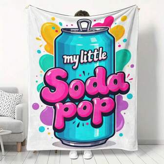 1pc Soft & Comfortable Flannel Blanket With Soda Bottle Print, Patchwork Design, Warm & Versatile For All Seasons, Suitable For Sofa, Bed, Travel And Camping