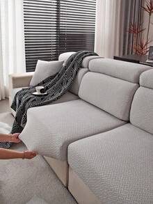 1pc Solid Color Elastic Sofa Cover, Boho Style Sofa Slipcover, Anti-Slip & Anti-Cat Scratch Fit For 1/2/3/4 Seater Sofa, Home Decor All Season, Machine Washable - Light Grey - View 9