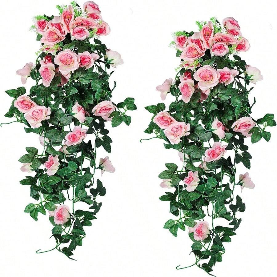 2 Pieces 40 Inch Artificial Hanging Flowers - Fake Rose Plant - Wall Decor, Wedding Decor, Home Decor, Garden Decor, Multiple Colors Look Better.Multiple Colors) - 香檳色 - 查看 1