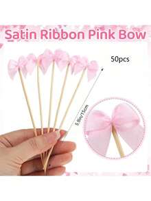 30/50个粉色蝴蝶结鸡尾酒签，带缎带蝴蝶结，适用于婴儿派对、生日、婚礼、新娘送礼会、蝴蝶主题派对、青少年派对、派对装饰、情人节、粉色圣诞节、派对用品 - 粉色 - 查看 2