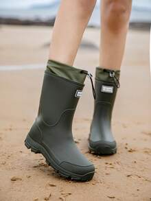 情侣雨靴，女士中筒防水鞋，男士雨靴，防滑水鞋，厚底厨房靴，松紧踝靴 - 綠色 - 查看 21