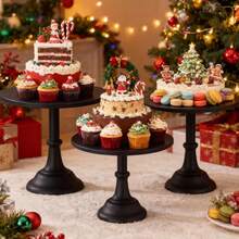 3pcs Cake Stand, Golden Cake Stand Set Disc Diameter 8" 10" 12", Perfect Dessert Table Display Set, Cupcake Cake Stands For Party, Wedding, Birthday, Baby Shower, Anniversary - 黑色 - 查看 3