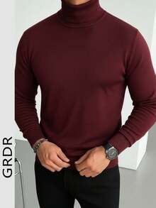 GRDR Men's Regular Shoulder Long Sleeve High Neck Sweater, Versatile For Daily Wear Knitted Pullover